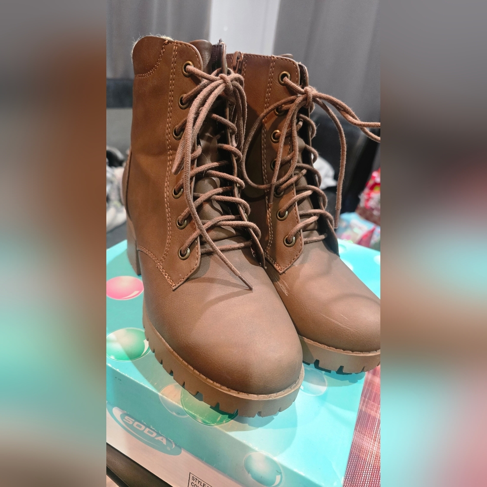 Soda Women's Brown Lace-Up Boots